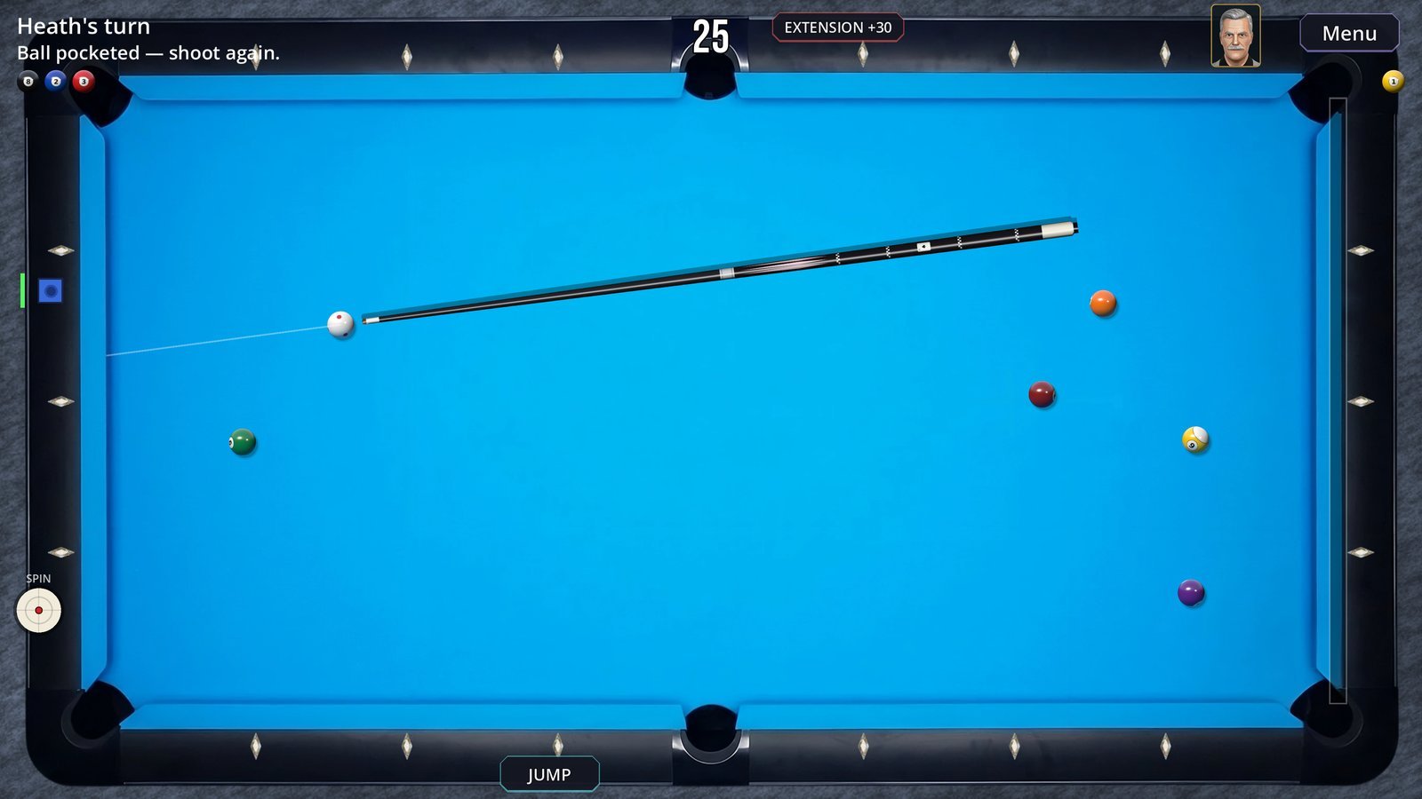 Heath at the table with the shot clock counting down