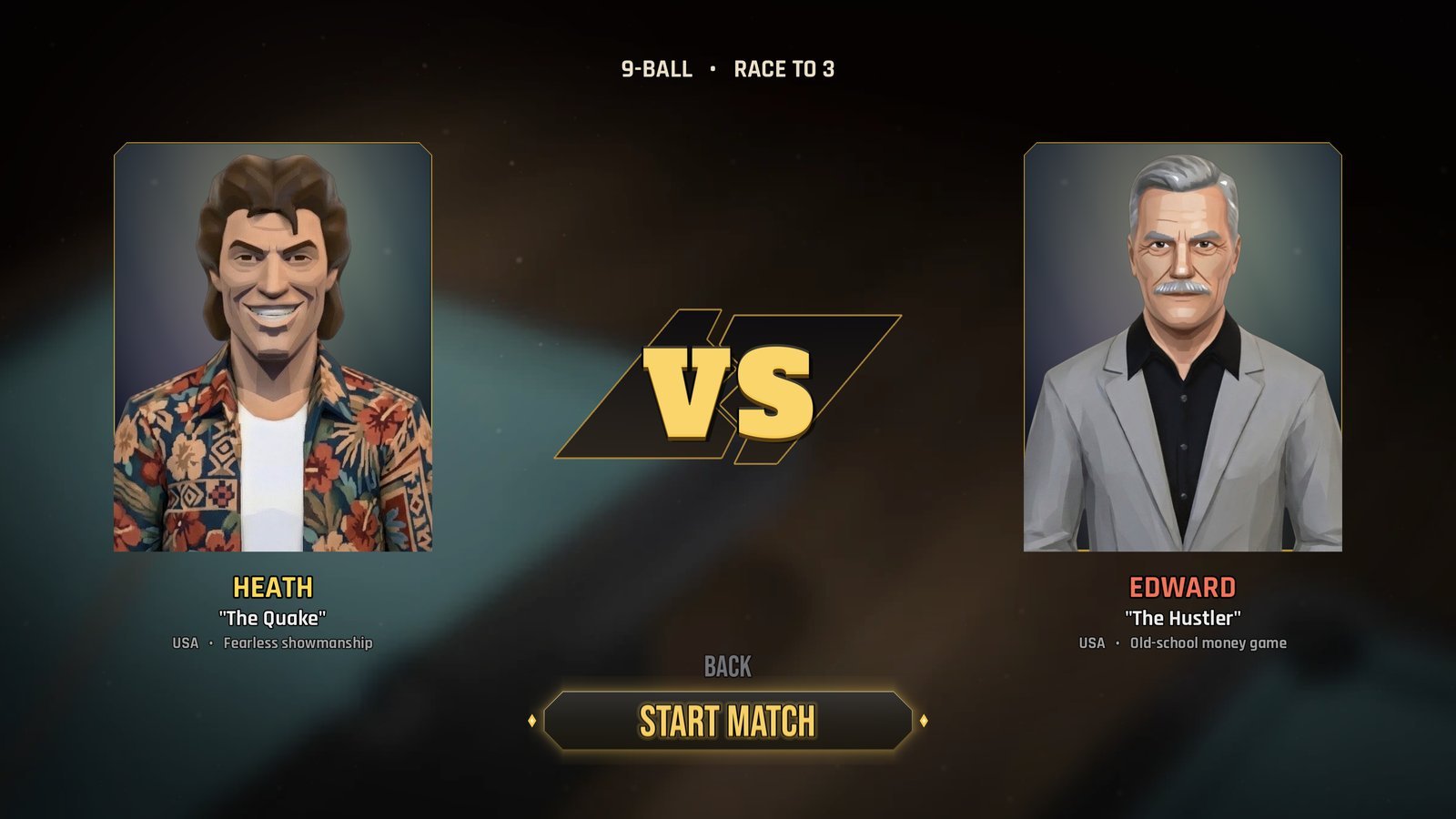 Arcade mode 9-ball matchup, Heath against Edward