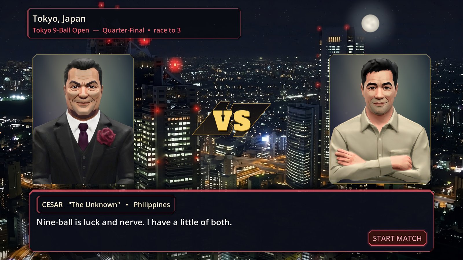 Versus screen at the Tokyo 9-Ball Open, Fats against Cesar