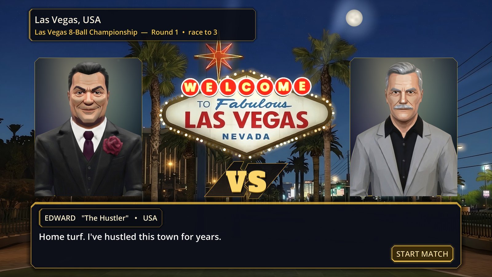 Versus screen at the Las Vegas 8-Ball Championship, Fats against Edward